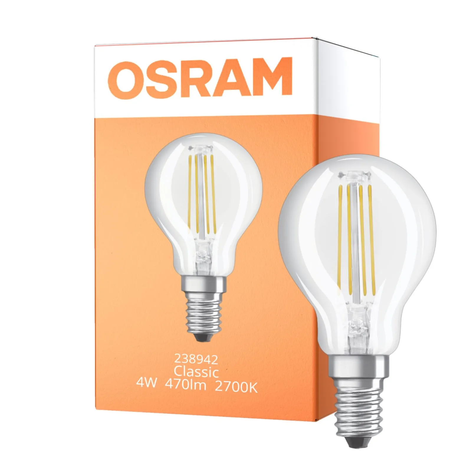 Osram Parathom Classic LED E14 boll Filament Klar 4W 470lm - 827 Extra Varm Vit | 3 Step Dim - Ersättare 40W