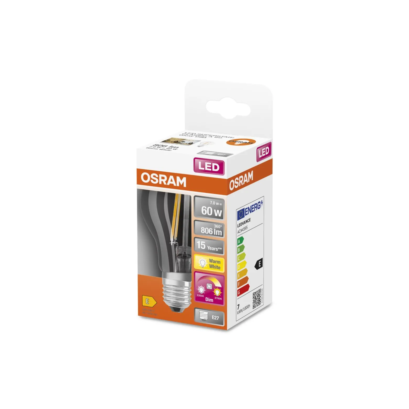 Osram Parathom Classic LED E27 Päron Filament Klar 6.5W 806lm - 822-827 Dim To Warm | Dimbar - Ersättare 60W