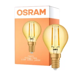 Osram Vintage 1906 LED E14 boll Filament Guld 2.5W 220lm - 824 Extra Varm Vit | Ersättare 25W