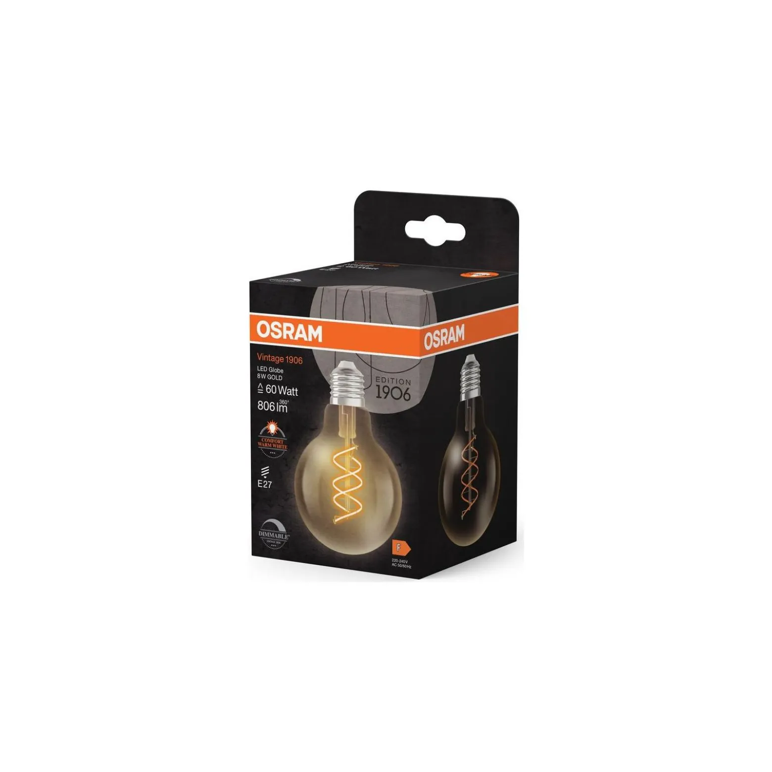 Osram Vintage 1906 LED E27 Globe Filament Twist Guld 8W 806lm - 922 Extra Varm Vit | Bästa Färgåtergivning - Dimbar - Ersättare 60W