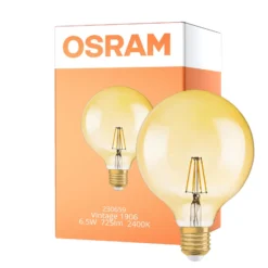 Osram Vintage 1906 LED E27 Globe Filament Guld 125mm 6.5W 650lm - 824 Extra Varm Vit | Dimbar - Ersättare 50W