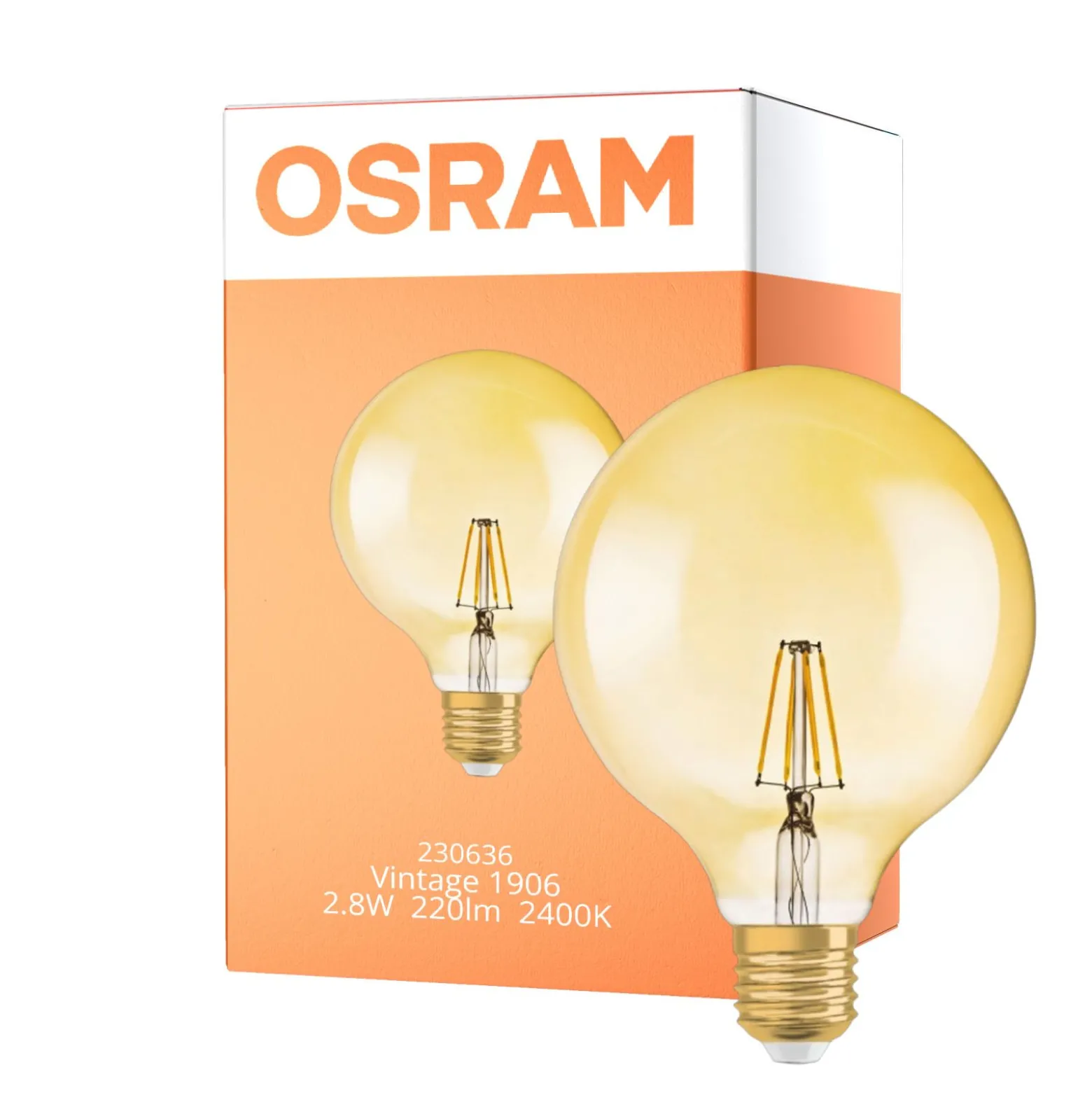 Osram Vintage 1906 LED E27 Globe Filament Guld 125mm 2.8W 200lm - 824 Extra Varm Vit | Ersättare 25W