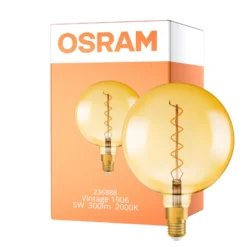 Osram Vintage 1906 LED E27 Globe Filament Guld 200mm 5W 300lm - 820 Extra Varm Vit | Dimbar - Ersättare 40W