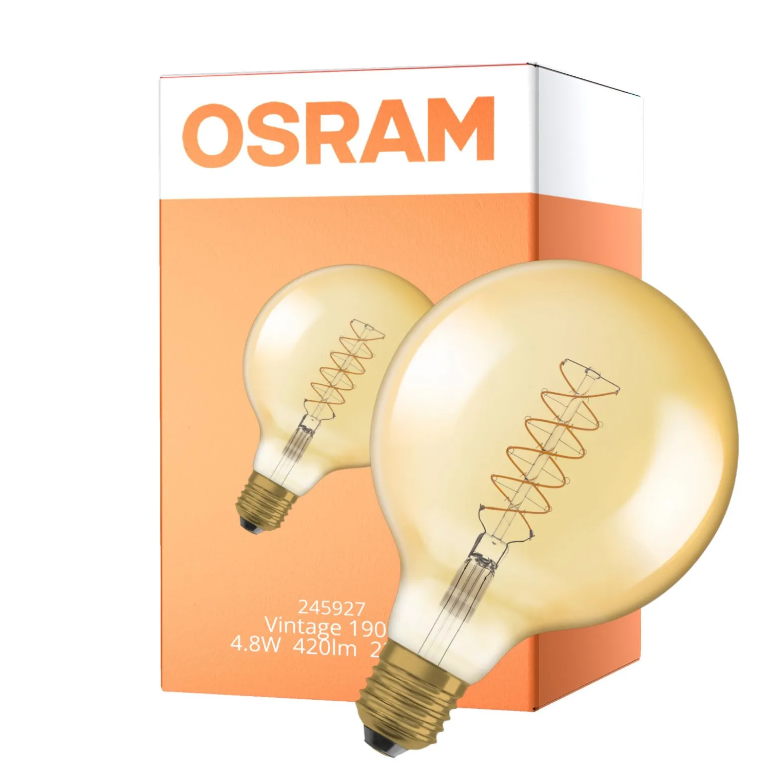 Osram Vintage 1906 LED E27 Globe Filament Gold 125mm 4.8W 420lm - 822 Extra Warm White | Dimmable
