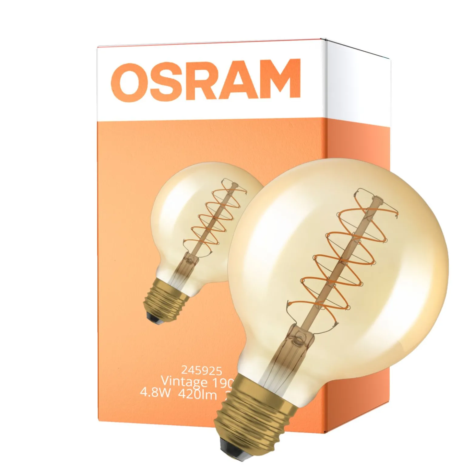 Osram Vintage 1906 LED E27 Globe Filament Gold 95mm 4.8W 420lm - 822 Extra Warm White | Dimmable