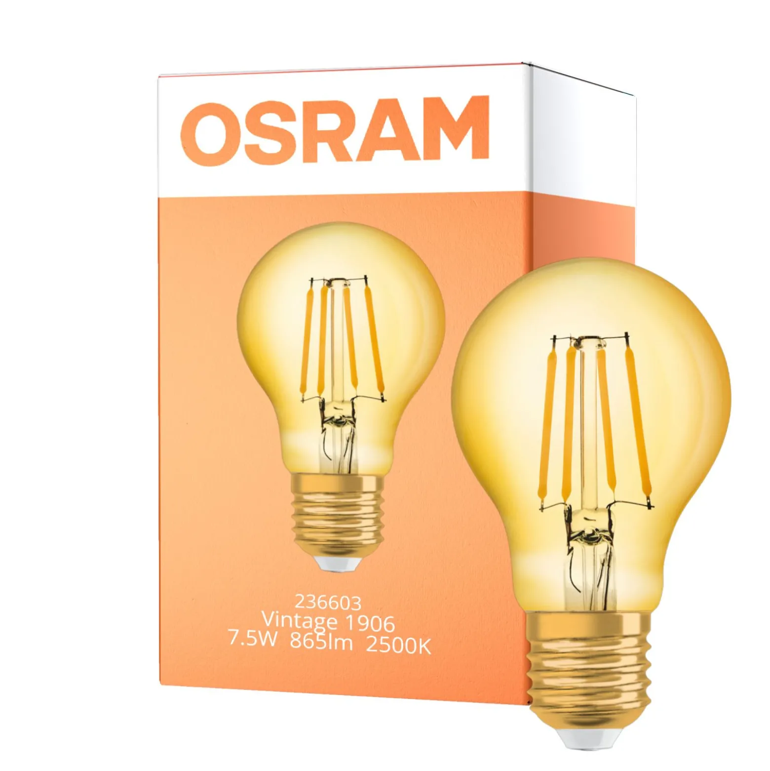 Osram Vintage 1906 LED E27 Päron Filament Guld 7.5W 865lm - 825 Extra Varm Vit | Ersättare 60W